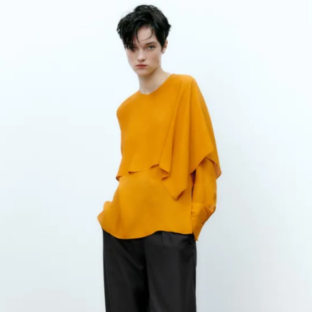 NWOT ZARA CAPE BLOUSE BLOGGERS FAV MUSTARD YELLOW OVERSIZE XS